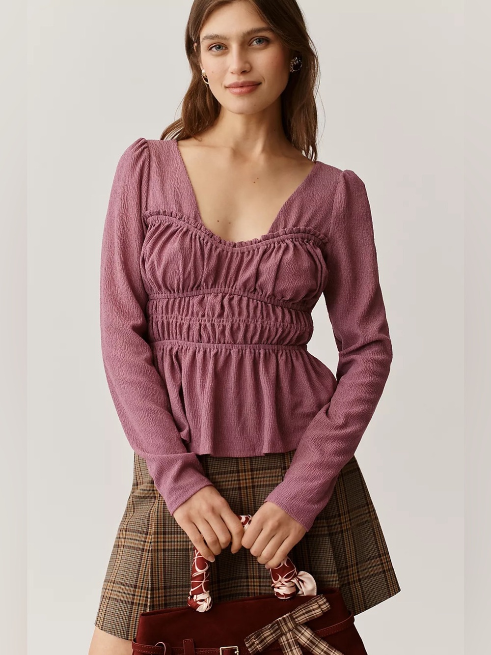 MAEVE Anthropologie Smocked Long Sleeve Top